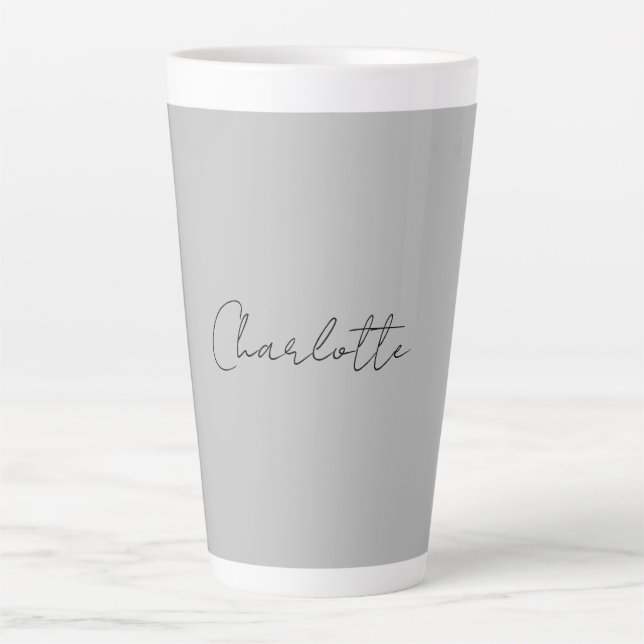 Minimalist Handwritten Script Name Grey Latte Mug (Front)