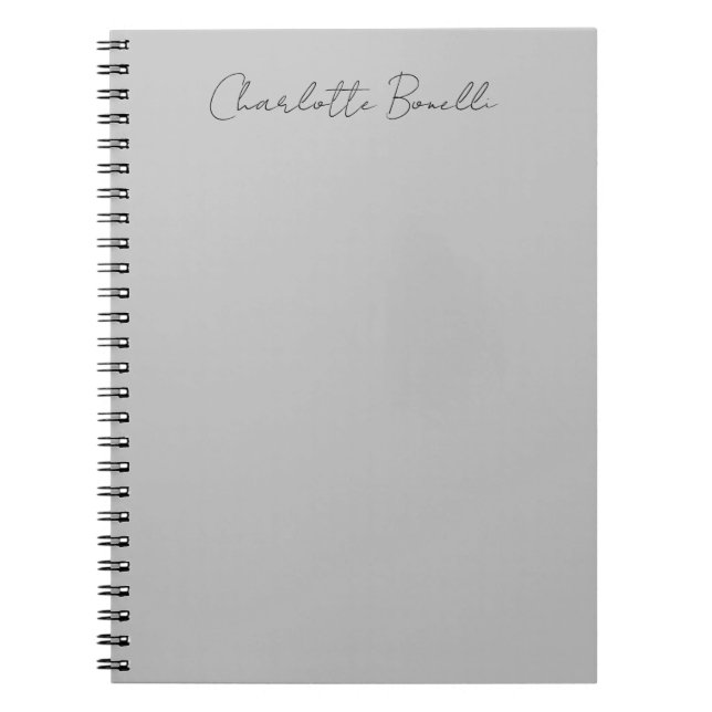 Minimalist Handwritten Script Name Grey Notebook (Front)