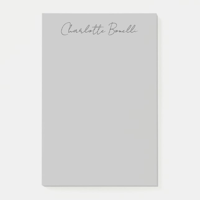 Minimalist Handwritten Script Name Grey Post-it Notes (Front)