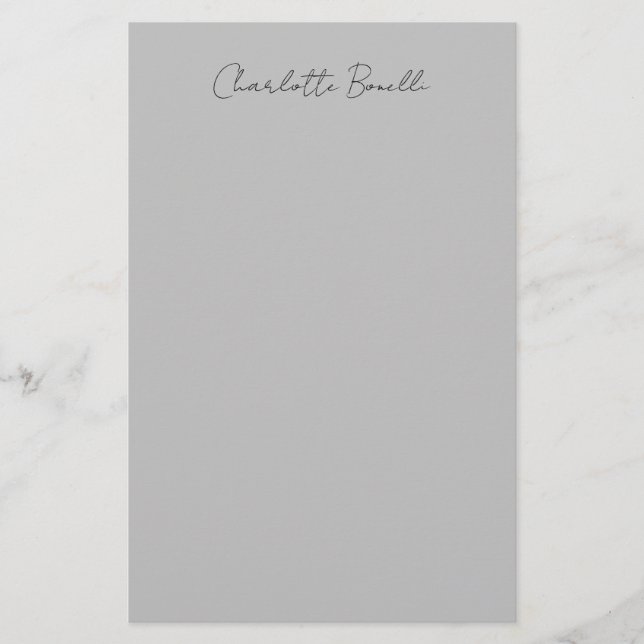 Minimalist Handwritten Script Name Grey Stationery (Front)