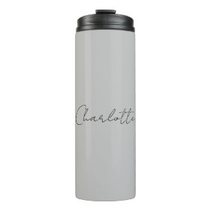 Minimalist Handwritten Script Name Grey Thermal Tumbler
