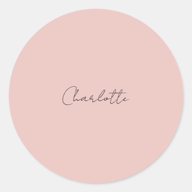 Minimalist Handwritten Script Name Rose Gold Classic Round Sticker (Front)