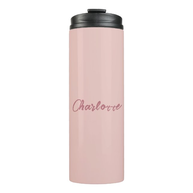 Minimalist Handwritten Script Name Rose Gold Thermal Tumbler (Front)