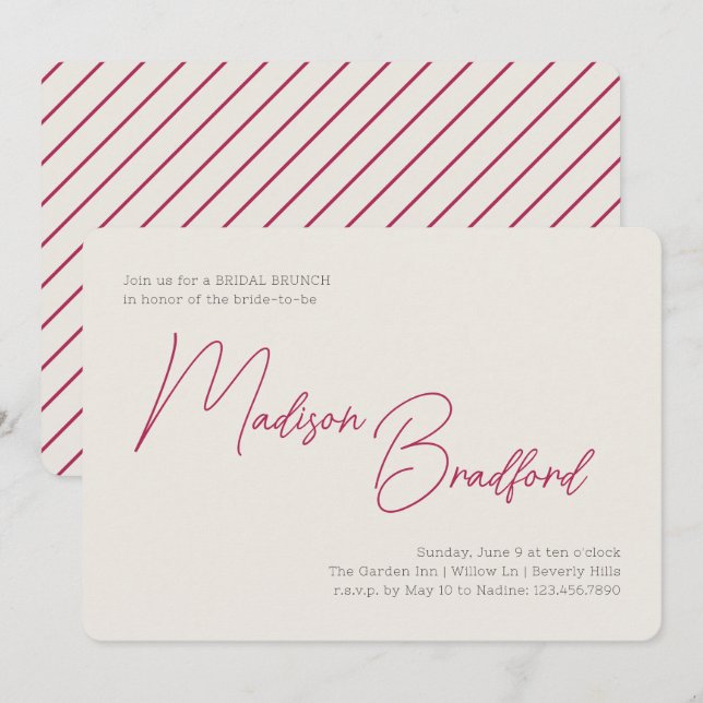 Minimalist Handwritten Script Pink Bridal Shower Invitation (Front/Back)