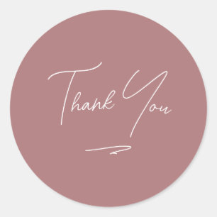 Minimalist Handwritten Script Thank You Dusty Rose Classic Round Sticker