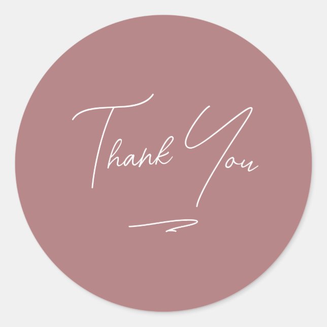 Minimalist Handwritten Script Thank You Dusty Rose Classic Round Sticker (Front)