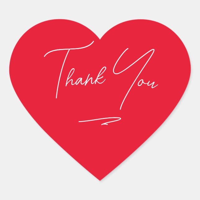Minimalist Handwritten Script Thank You Red Heart Sticker (Front)