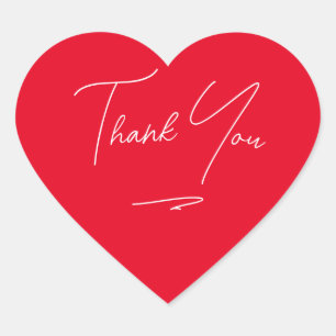 Minimalist Handwritten Script Thank You Red Heart Sticker