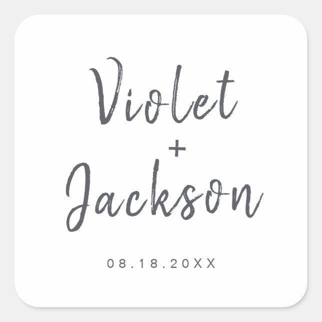 Minimalist handwritten script wedding favour square sticker (Front)