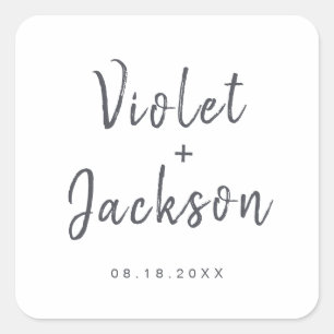 Minimalist handwritten script wedding favour square sticker