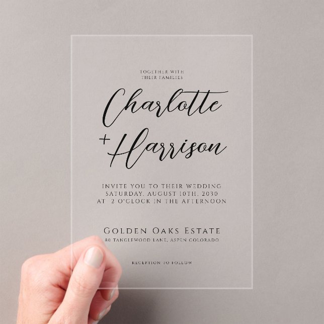 Minimalist Handwritten Script Wedding Transparent Acrylic Invitations (Insitu (Handheld))