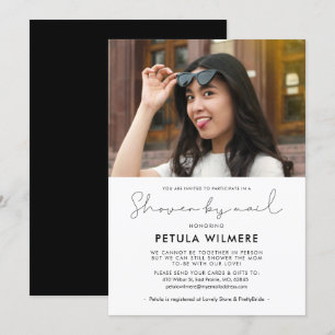 Minimalist handwritten Shower by mail photo Invitation
