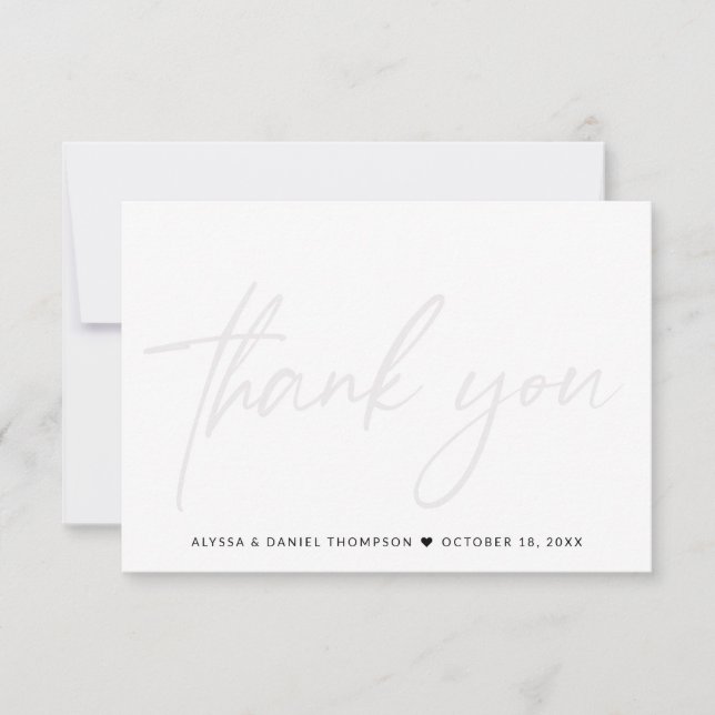 Minimalist Handwritten Wedding photo on back Thank You Card (Front)