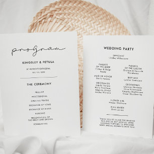 Minimalist handwritten wedding programme