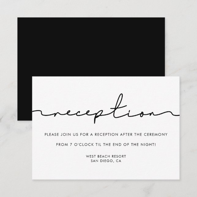 Minimalist handwritten wedding reception card (Front/Back)
