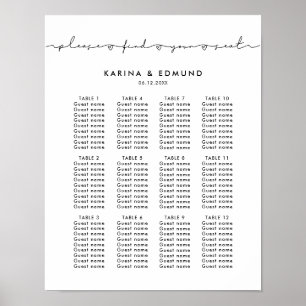Minimalist handwritten wedding seating chart