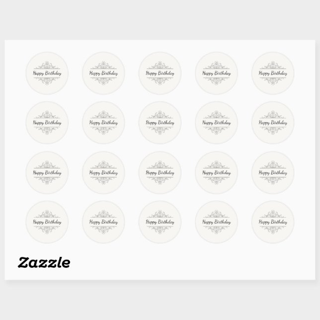 Minimalist Happy Birthday Classic Round Sticker  (Sheet)