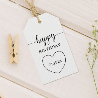 Minimalist Happy Birthday Heart Frame Gift Tags