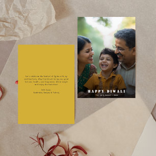 Minimalist Happy Diwali Deep Gold Overlay Photo Holiday Card