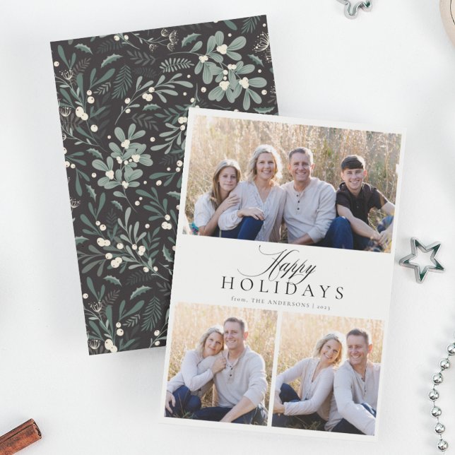 Minimalist Happy Holidays 3 Photo Holiday Card (Creator Uploaded)