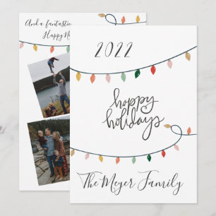 Minimalist Happy Holidays Christmas Lights 4 Photo Holiday Card