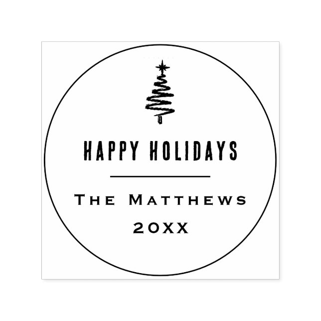 Minimalist Happy Holidays Christmas Tree Family Self-inking Stamp (Design)