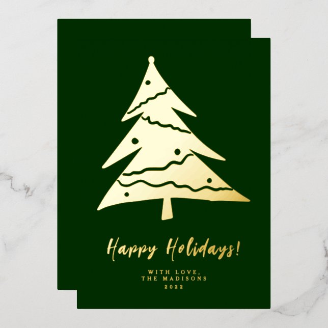 Minimalist Happy Holidays Christmas Tree Foil Holi Foil Holiday Card (Front/Back)