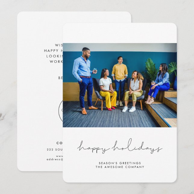 Minimalist Happy Holidays Corporate business photo Holiday Card (Front/Back)