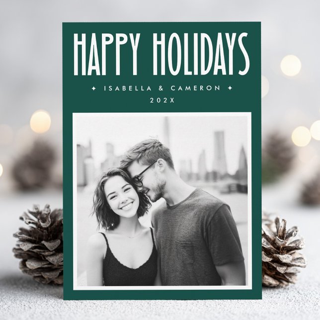 Minimalist Happy Holidays green Christmas photo Holiday Card (Minimalist Happy Holidays green Christmas photo Holiday Card)