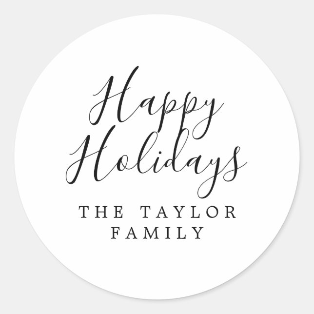 Minimalist Happy Holidays Holiday Gift Classic Round Sticker (Front)