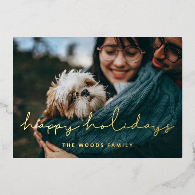 Minimalist Happy Holidays Photo Gold Foil Holiday Card (Front)