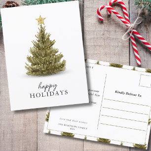 Minimalist Happy Holidays Pine Tree Christmas Holiday Postcard