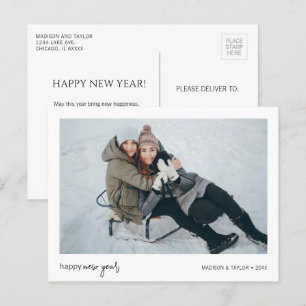 Minimalist Happy New Year Photo Holiday Postcard