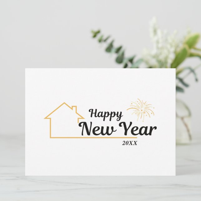 Minimalist Happy New Year | Real Estate Marketing  Card (Standing Front)