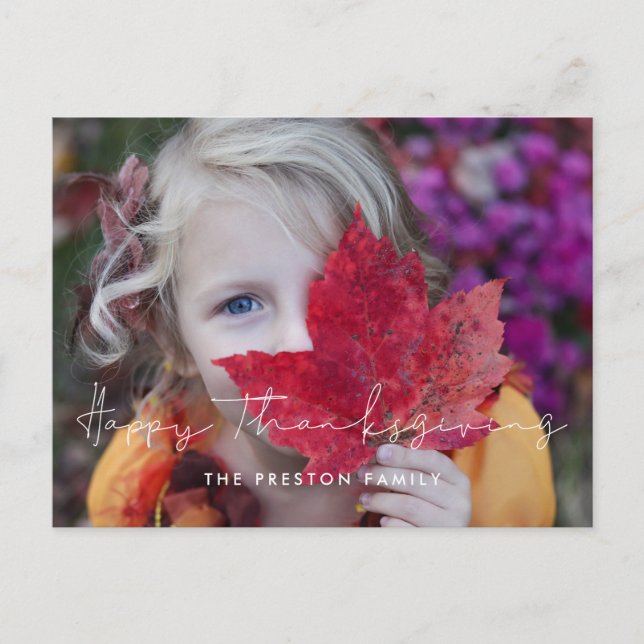 Minimalist Happy Thanksgiving family photo Postcard (Front)