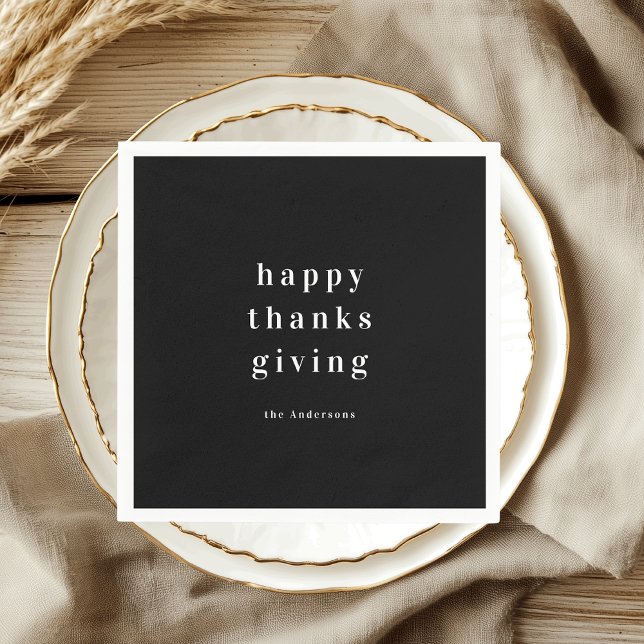 Minimalist Happy Thanksgiving Personalised Napkin (Creator Uploaded)