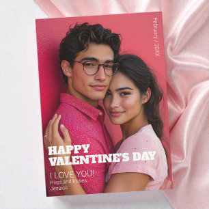 Minimalist Happy Valentine I Love You Couple Photo Holiday Card