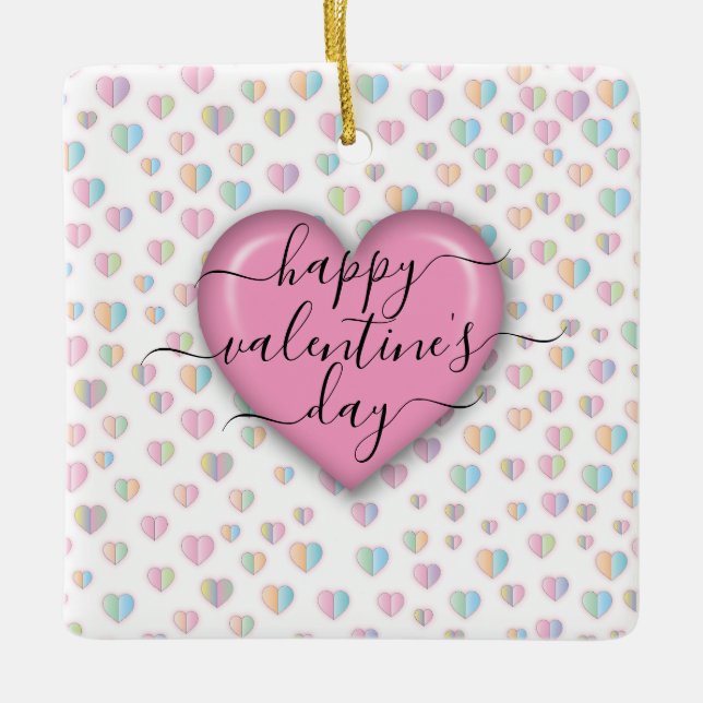 Minimalist Happy Valentine’s Day Ceramic Ornament (Front)