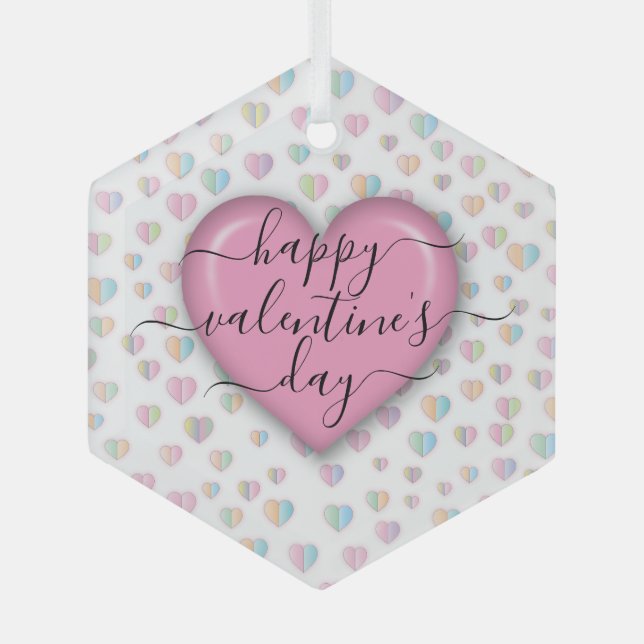 Minimalist Happy Valentine’s Day Glass Tree Decoration (Front)