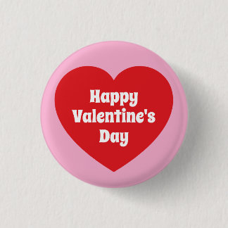 Minimalist Happy Valentine's Day Red Heart Pink 3 Cm Round Badge