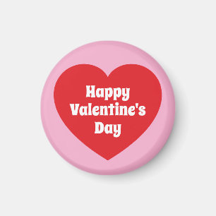 Minimalist Happy Valentine's Day Red Heart Pink Magnet