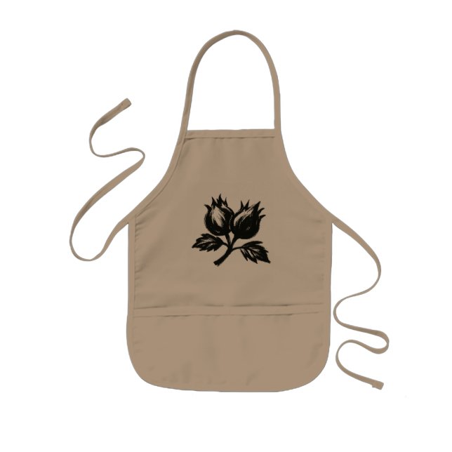 Minimalist Hazelnut – Ink Brush Botanic Design on  Kids Apron (Front)