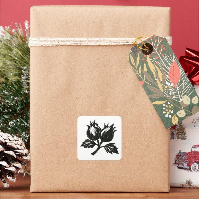 Minimalist Hazelnut – Ink Brush Botanic Design on  Square Sticker (Holiday)