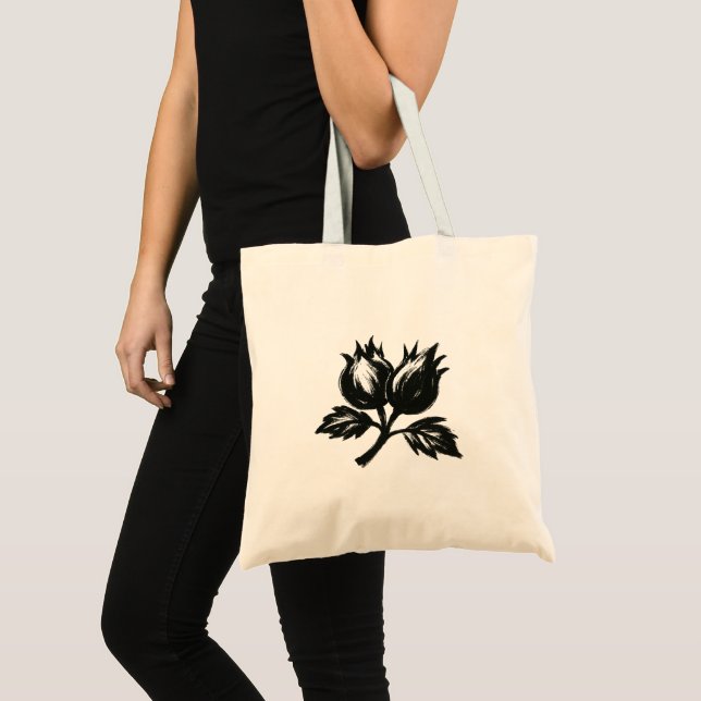Minimalist Hazelnut – Ink Brush Botanic Design on  Tote Bag (Front (Product))