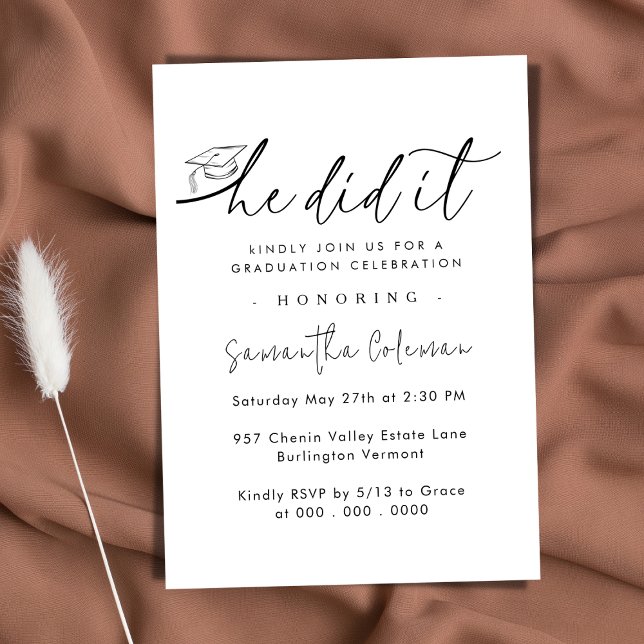 Minimalist He Did It | Modern Graduation Party Invitation (Creator Uploaded)