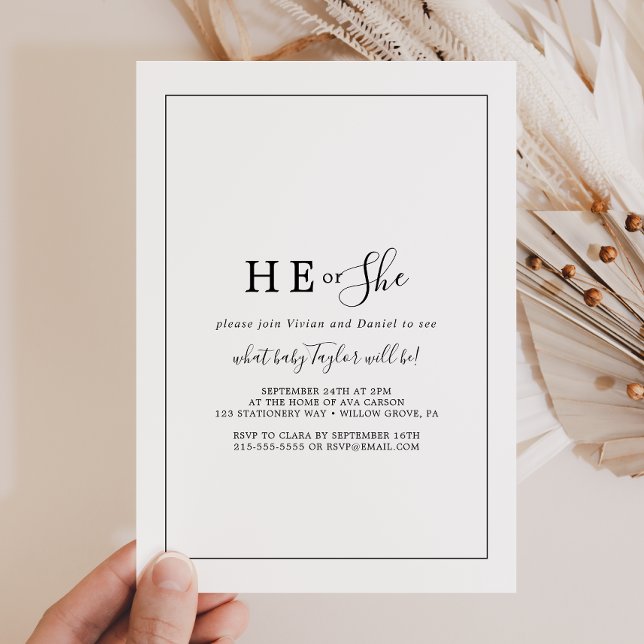 Minimalist He or She Gender Reveal Party Invitation (Creator Uploaded)