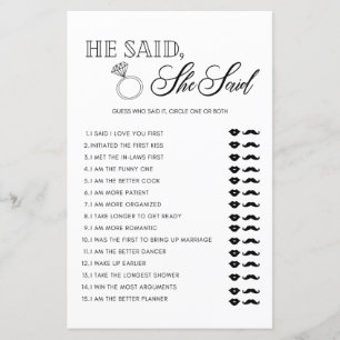 Minimalist He said she said bridal shower game