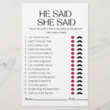 Minimalist He Said She Said Bridal shower Game