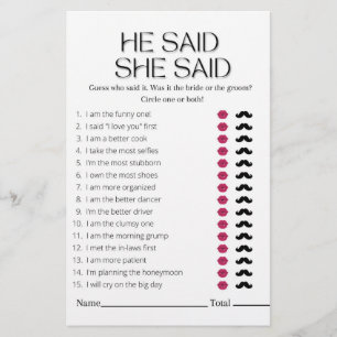 Minimalist He Said She Said Bridal shower Game Flyer