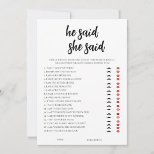 Minimalist He Said, She Said Bridal Shower Game Invitation
